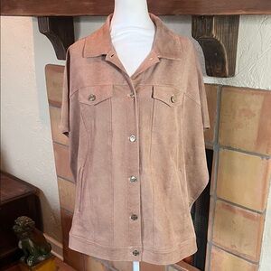 Chico's Ruana Trucker Poncho/Jacket, Desert Tan Snakeskin Faux Suede, size L/XL